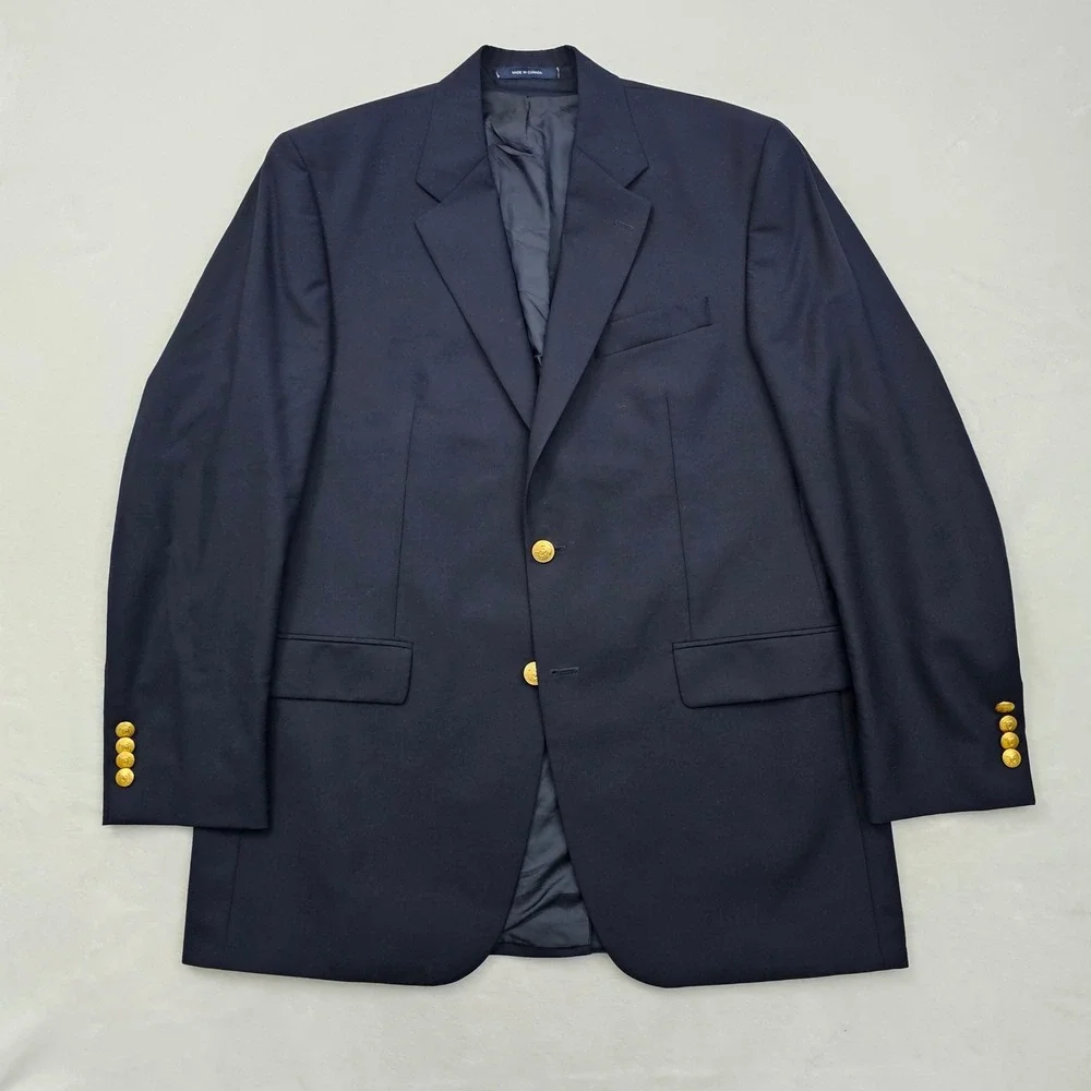 Chaps Ralph‎ Lauren Blazer Mens 42L Navy Blue Wool Gold Crest Buttons Preppy Ivy